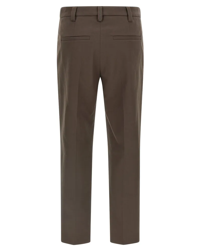 Brunello Cucinelli Micro-Striped Cotton Trousers — Brown Brown
