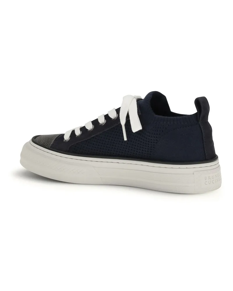 Brunello Cucinelli Women's Cotton Knit And Suede Sneakers Abisso Abisso