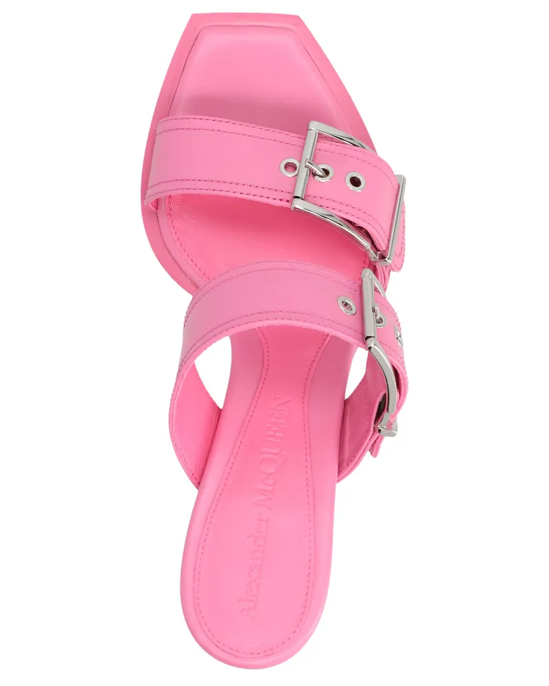 Alexander McQueen Women's Punk Sandal Pink Calf Leather Heels Pink