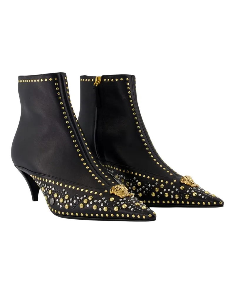 Versace Women's T.55 Ankle Boots -  Leather Black Calfskin Shoes Ankle-Boots Black