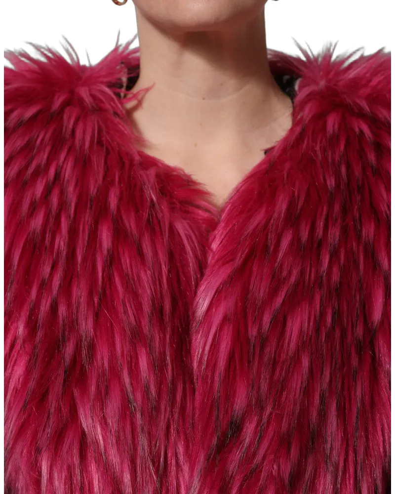 Dolce & Gabbana Women's Fuchsia Belted Faux-Fur Trench Coat Jacket Modacrylic Acrylic Polyester Clothing Pink