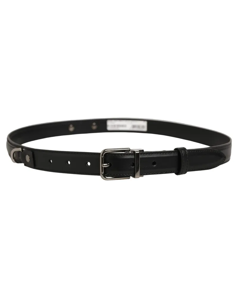 Dolce & Gabbana Leather with Silver-Tone Buckle Belt — Black Black