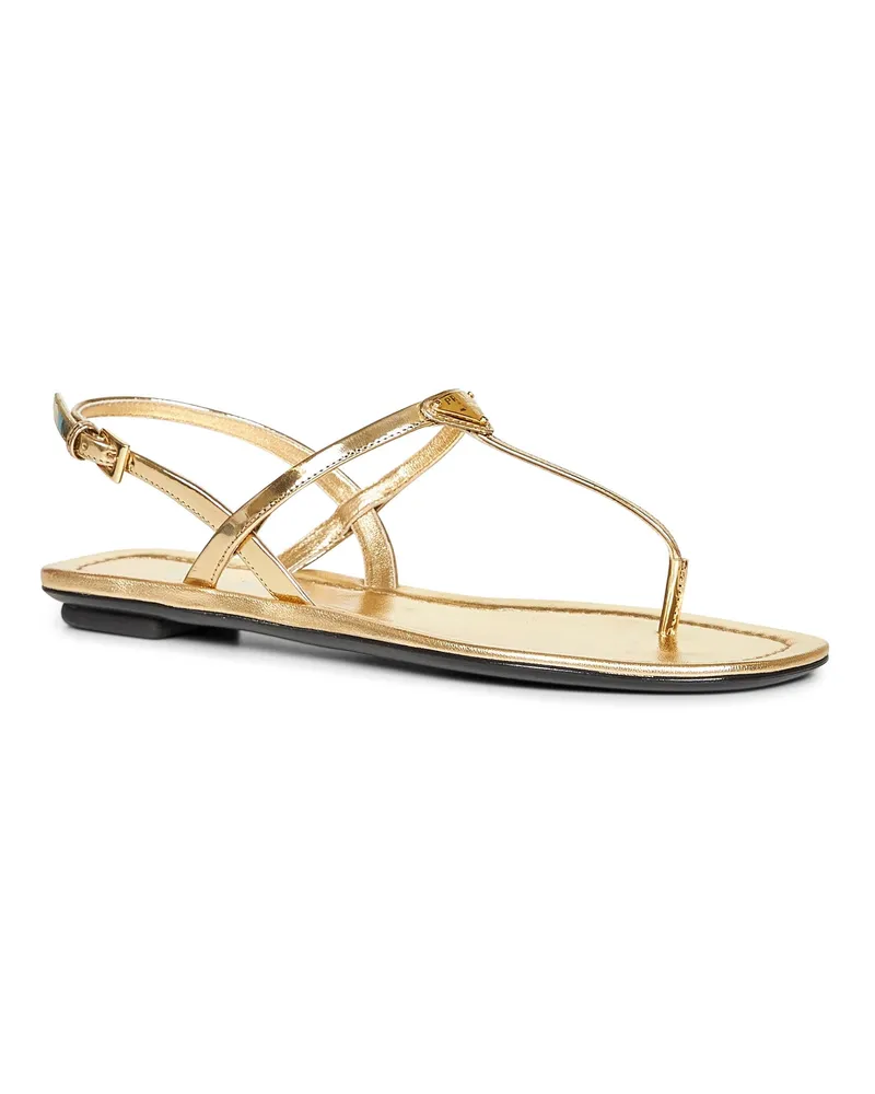 Prada Women's Gold Metallic Leather Thong Sandals Calf Gold