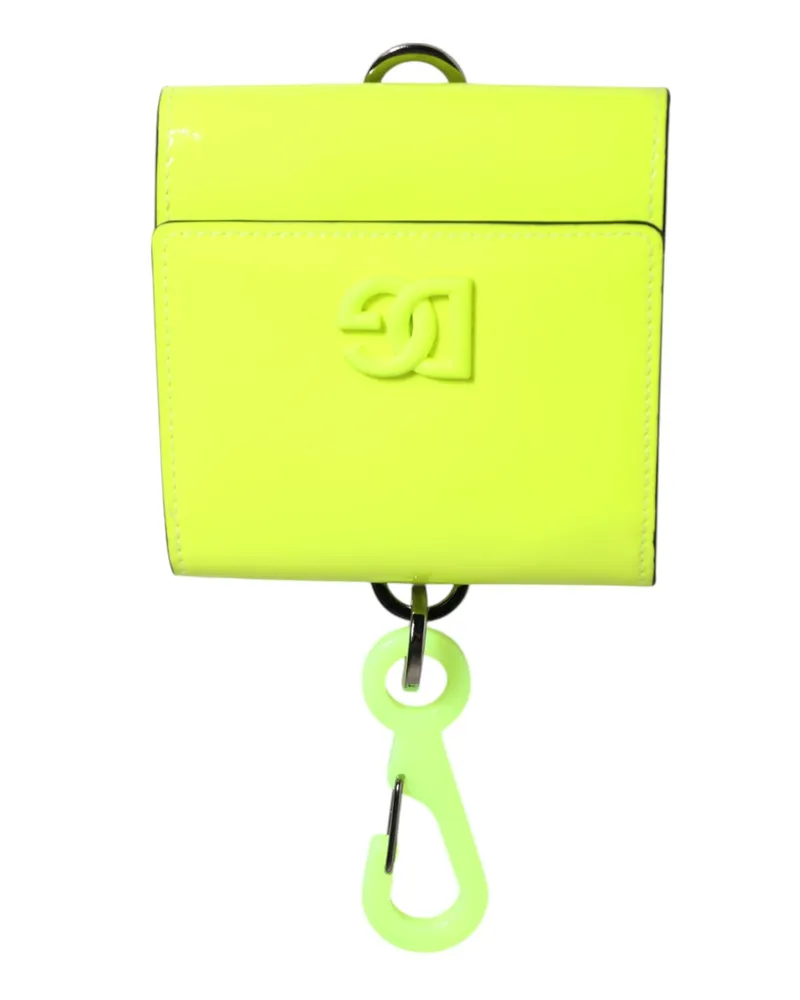 Dolce & Gabbana Men's Yellow Green Bifold Dg Logo Neck Strap Cardholder Wallet Calf Leather Yellow