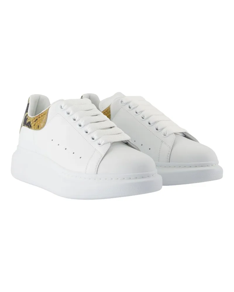 Alexander McQueen Women's Leather With Python-Print Heel Tab Sneaker White Calfskin White
