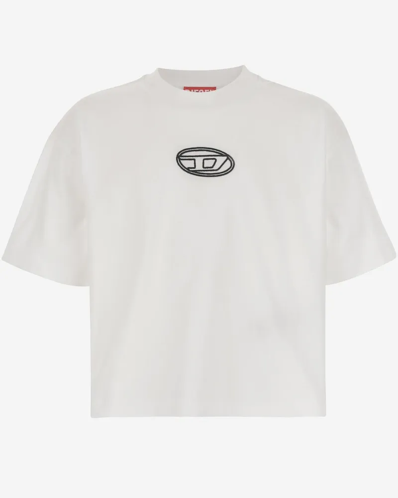 Diesel Logo-Embroidered Cotton T-Shirt — White White