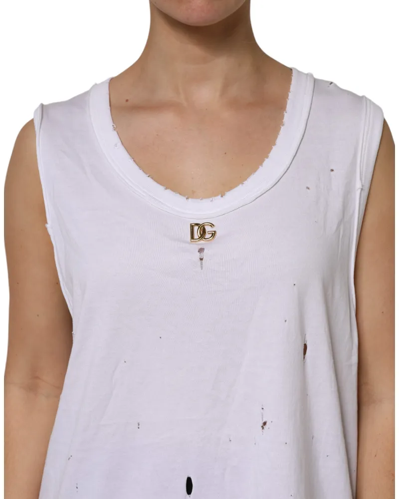 Dolce & Gabbana Logo-Embellished Cotton Tank Top — White White