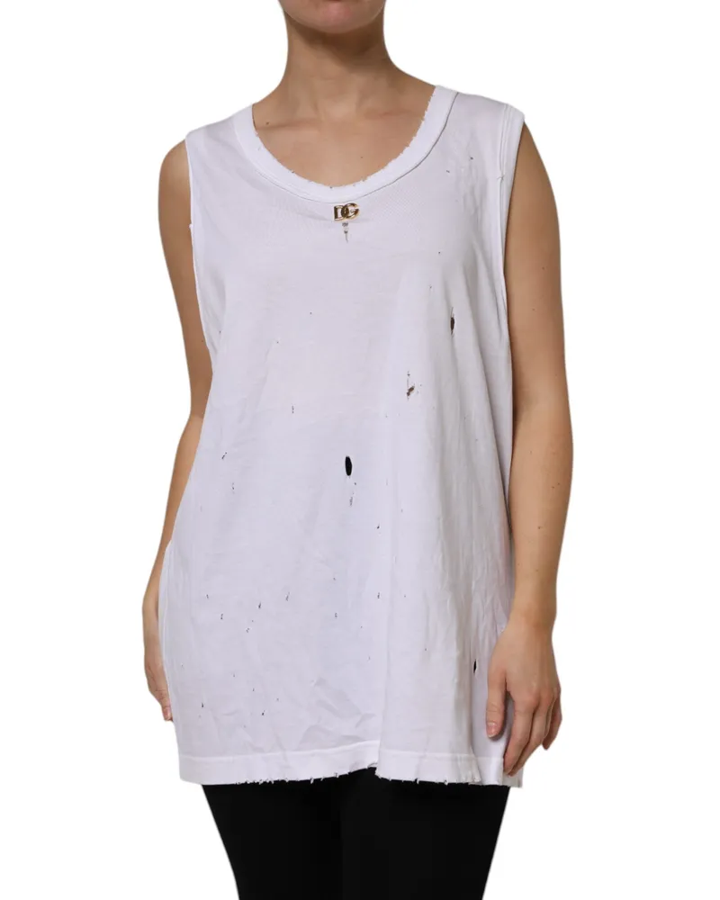 Dolce & Gabbana Women's White Cotton Sleeveless Round Neck Tank Top White