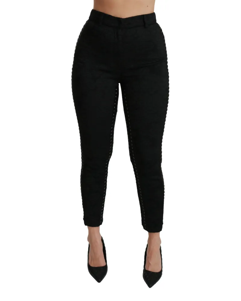 Dolce & Gabbana Women Black Brocade Skinny High Waist Pants Black