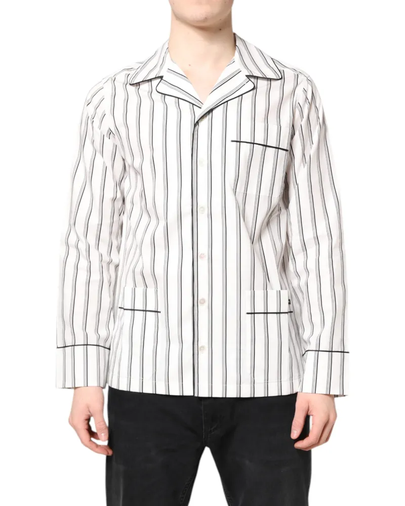 Dolce & Gabbana Men White Stripes Lounge Pajama Sleepwear Shirt Black-White Cotton Black/white White