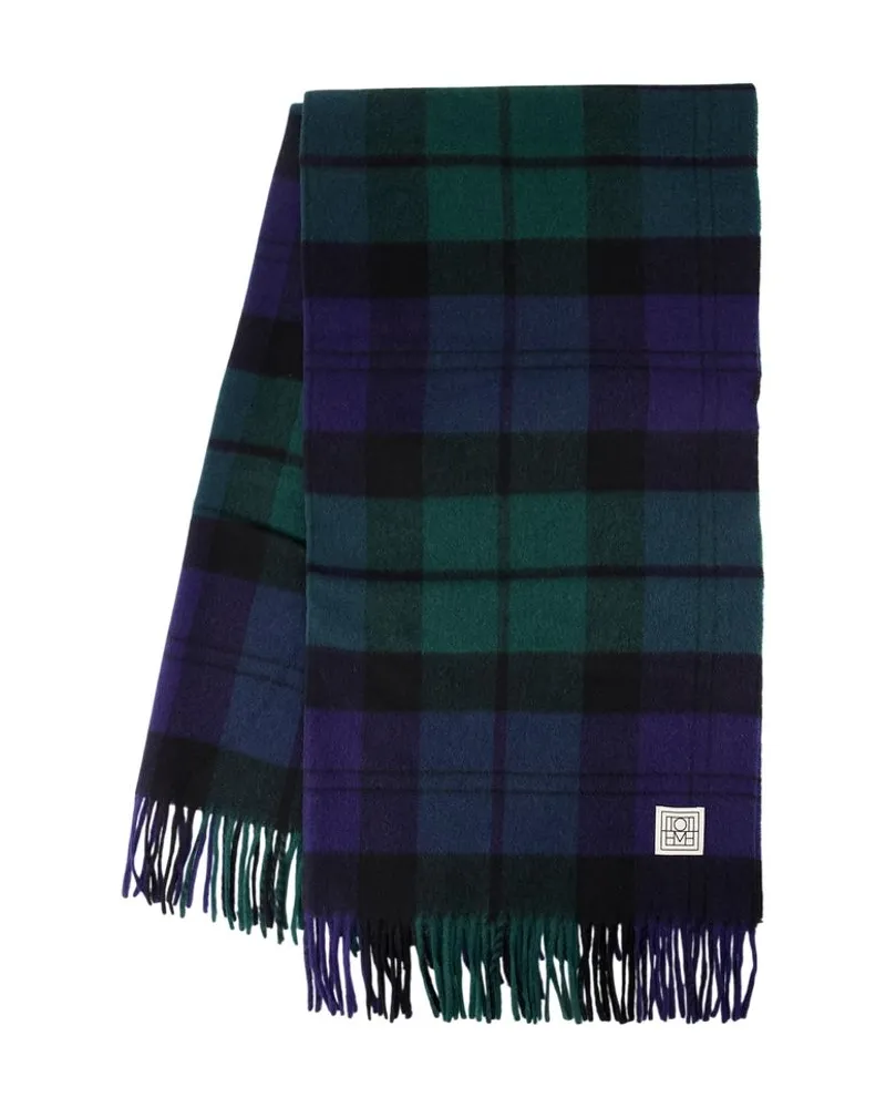 Totême Checked Cashmere Scarf — Green Green