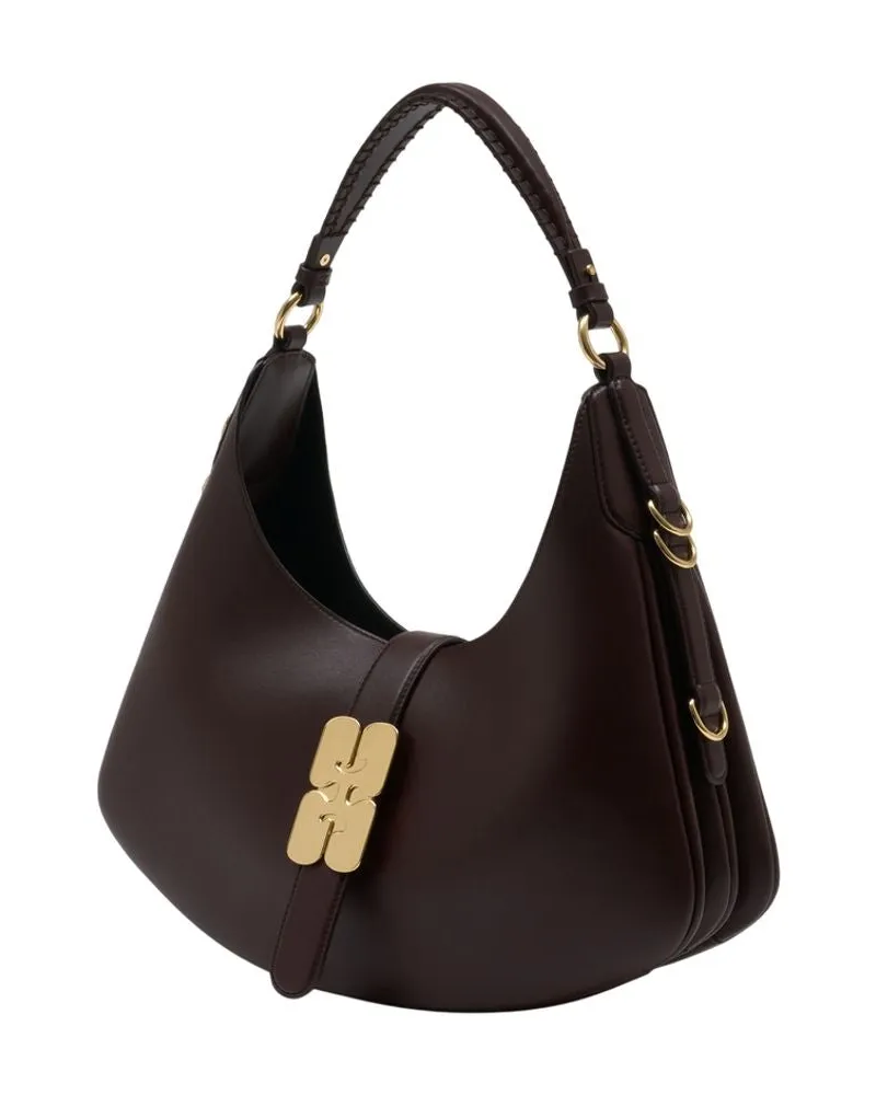 Ganni Women's Kat Small Shopper Bag -  Leather Brown Calfskin Totes-Shopping-Bags Brown