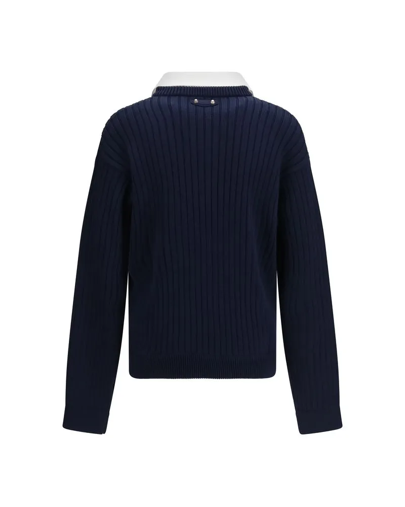 Balenciaga Ribbed Cotton with Pointed Collar Sweater — Navy Navy
