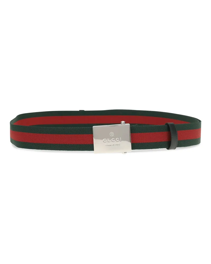 Gucci Men's Web Ribbon Belt With Rectangular Buckle Vrv-Verde Cotton E Braces Vrv/verde Multicolor