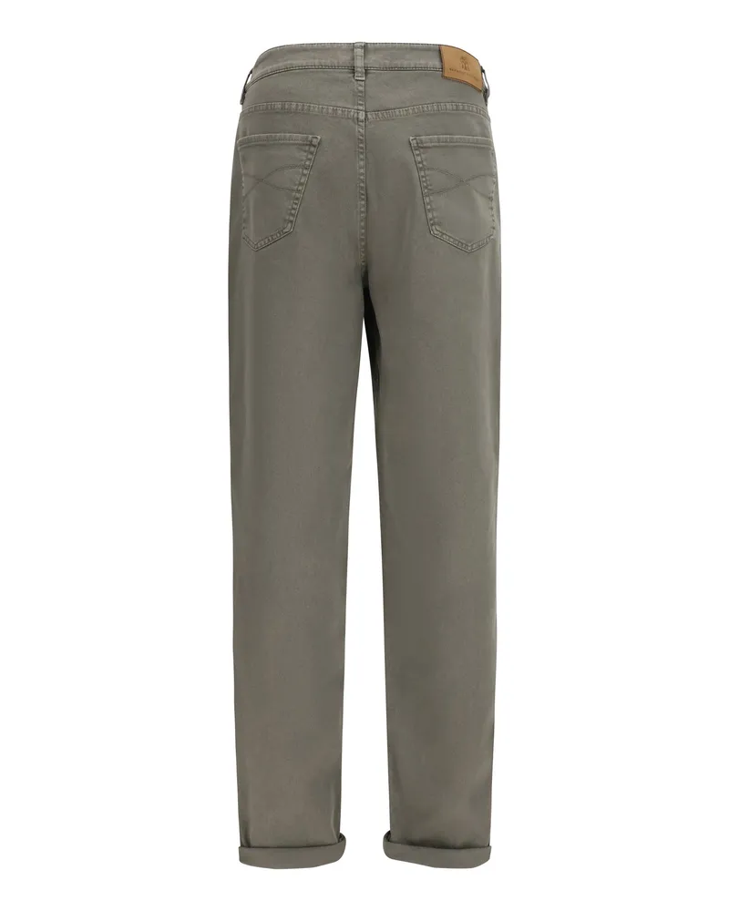 Brunello Cucinelli Men's Jeans With Turn-Up Hem Army Washed Cotton Trousers Gray