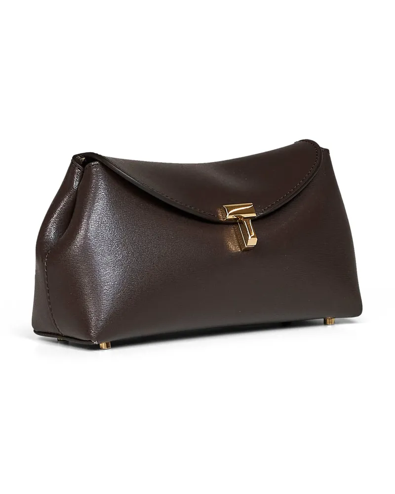 Totême Women's Clutch Bag Mini T-Lock Brown Calf Leather Handbags Hand Brown