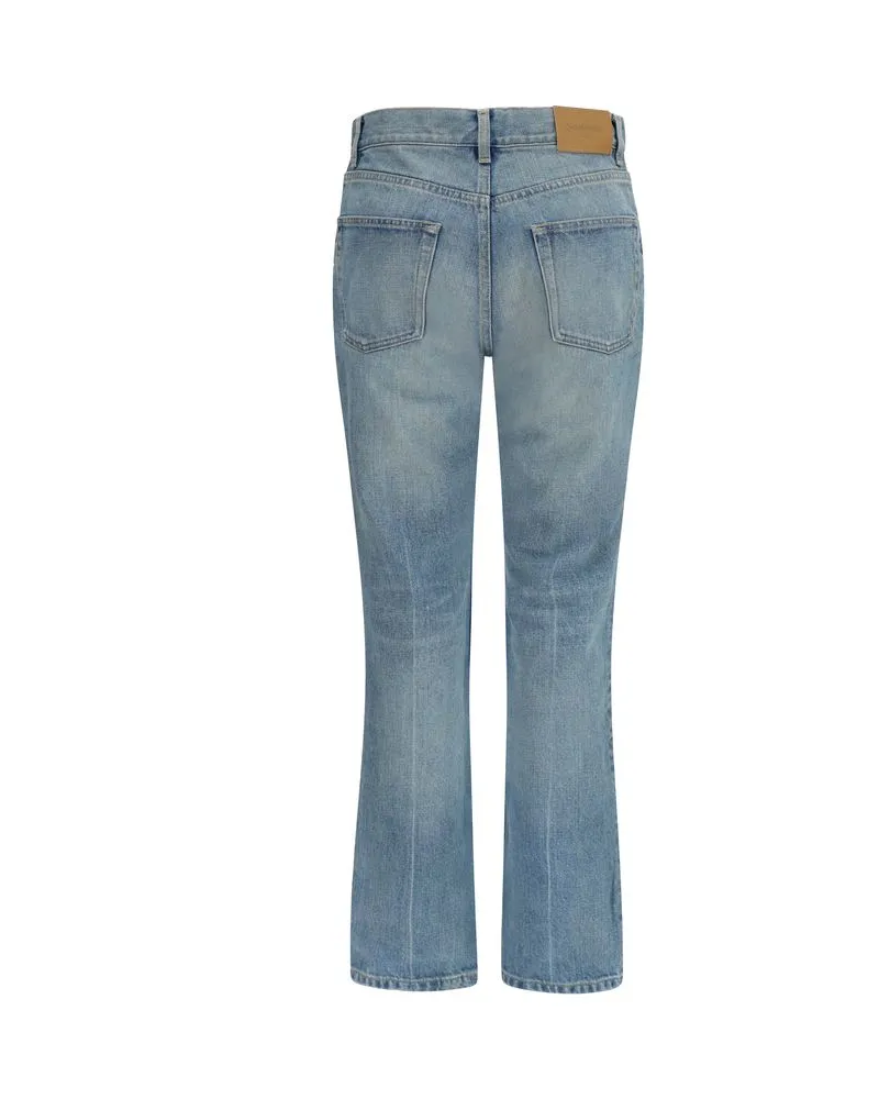 Saint Laurent Women's Blue Cotton Straight-Leg Jeans Clothing Blue
