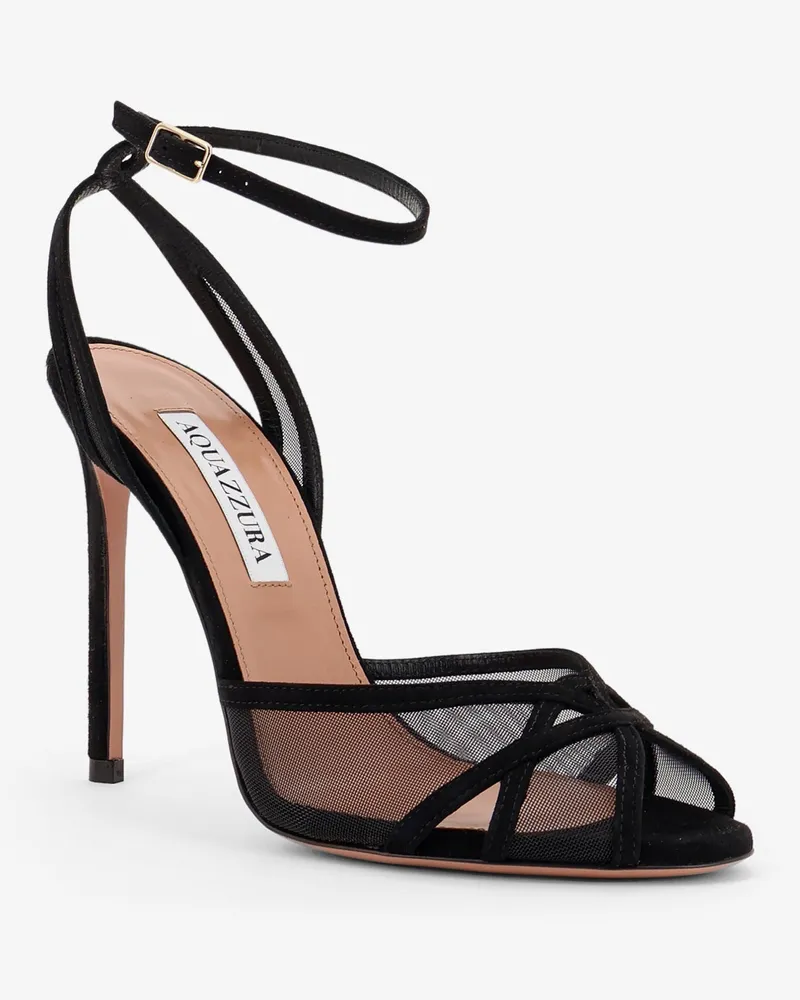 Aquazzura Women's Sandals Sheer Mesh Suede Black Leather Black