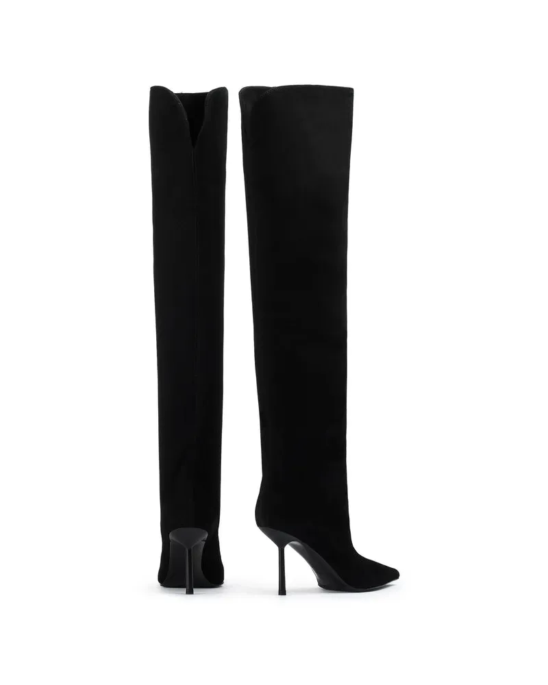 Le Silla Pointed-Toe Stiletto Suede Heels — Black Black