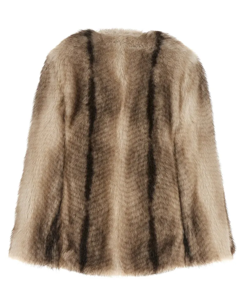 Twin-Set Eco-Fur Hood Cape Coat — Beige Beige