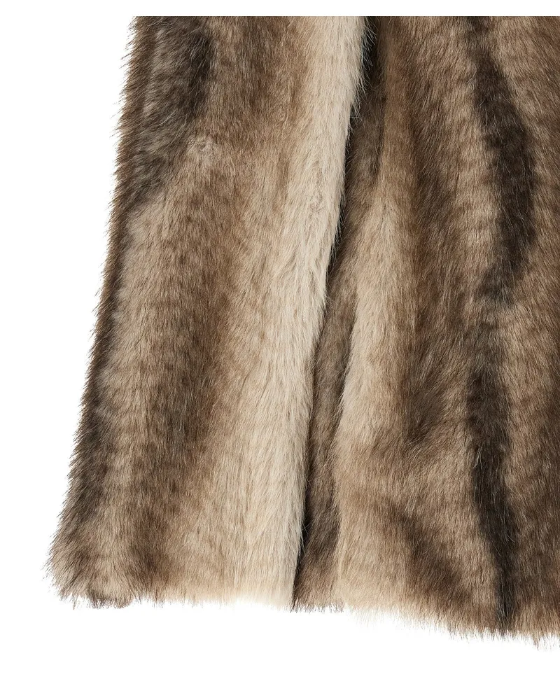 Twin-Set Eco-Fur Hood Cape Coat — Beige Beige