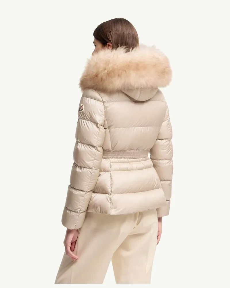 Moncler Fur-Trimmed Quilted Down Jacket — Ecru Ecru
