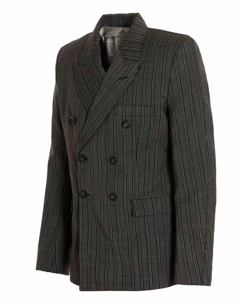 VTMNTS Striped Wool Double-Breasted Blazer — Charcoal Charcoal
