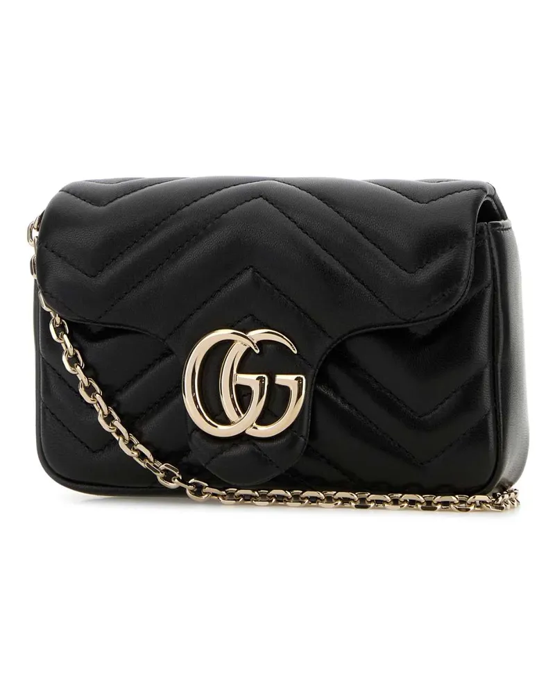 Gucci Women's Black Leather Mini Gg Marmont Shoulder Bag Blackblackblack Lamb Borse A Tracolla Black