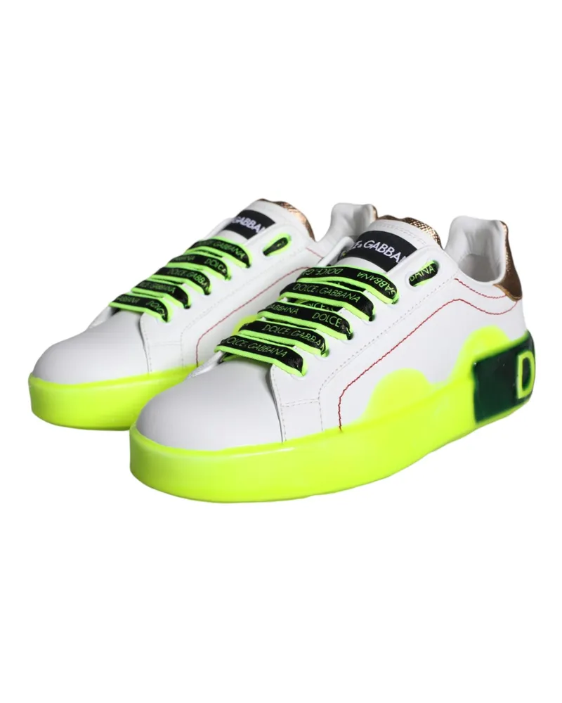 Dolce & Gabbana Women's White Leather Portofino Low Top Sneakers Shoes Calf White