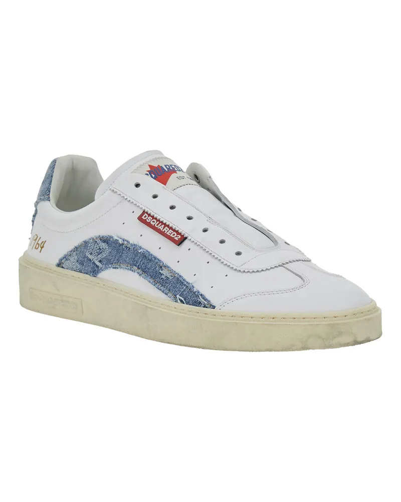 Dsquared2 Men's Low Top Sneaker White Leather With Denim Calf Trainers White