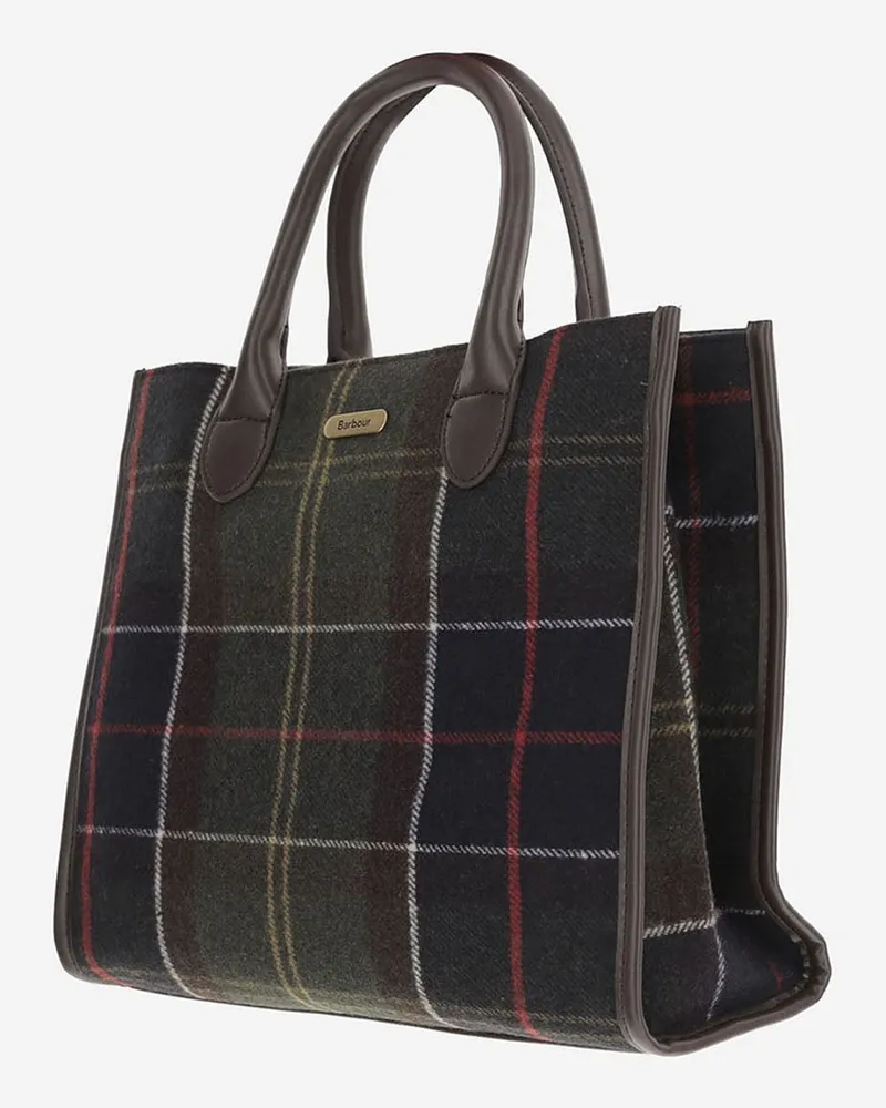 Barbour Women's Tote Bag Barrhill Wool-Mix Checked Multicolour Polyester Handbags Hand Black