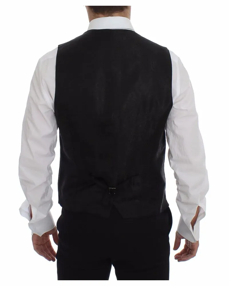 Dolce & Gabbana Men's Black Striped Wool Logo Vest Gilet Weste Clothing Black