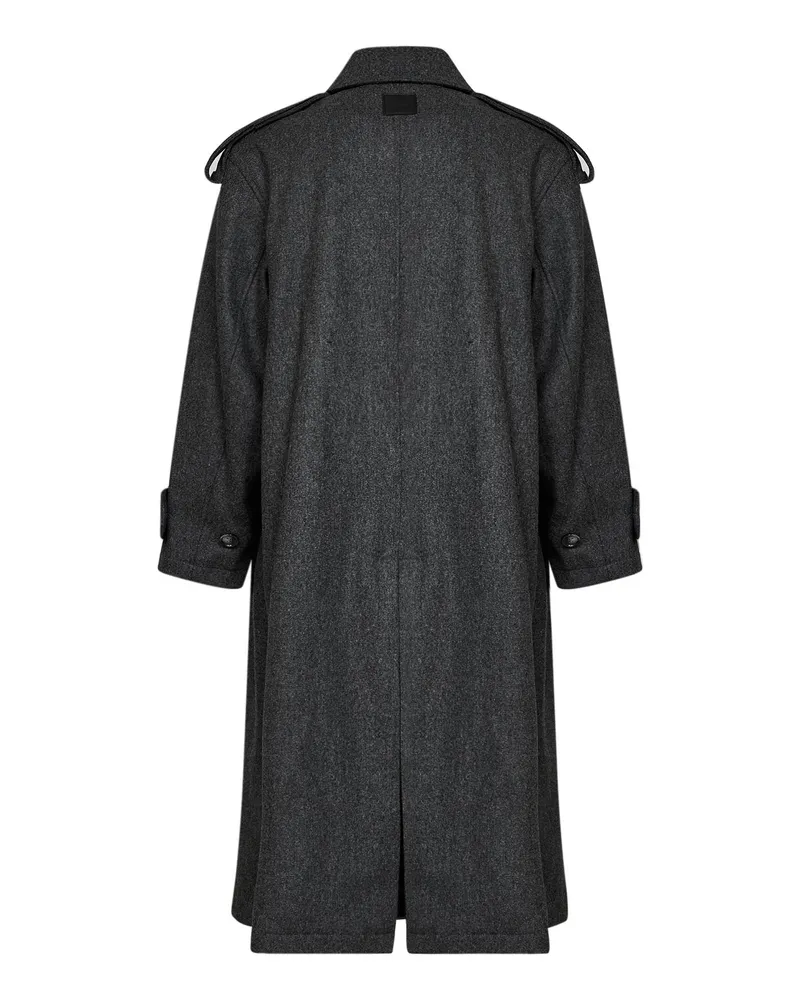 AMI Paris Men Double-Breasted Trench Coat Charcoal Grey Wool Virgin Gray