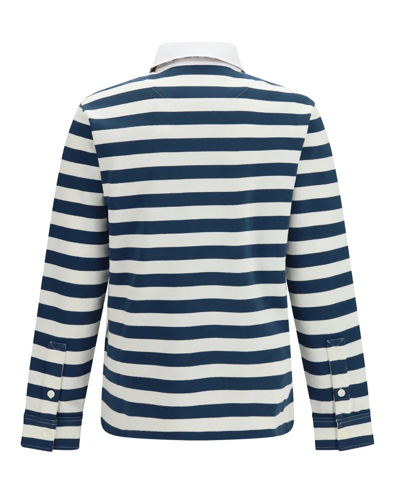 Burberry Men's Striped Long-Sleeve Cotton Polo Nickel Blue-Cotton W Shirts Blue/cotton T-shirts And Polos Navy