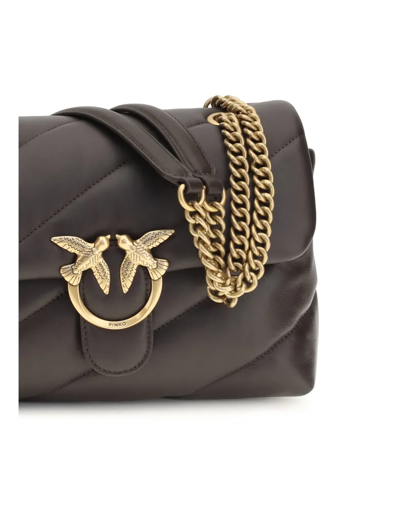 Pinko Women's Love Classic Leather Shoulder Bag Marrone Marasca-Antique Gold Calf Bos Taurus Brown