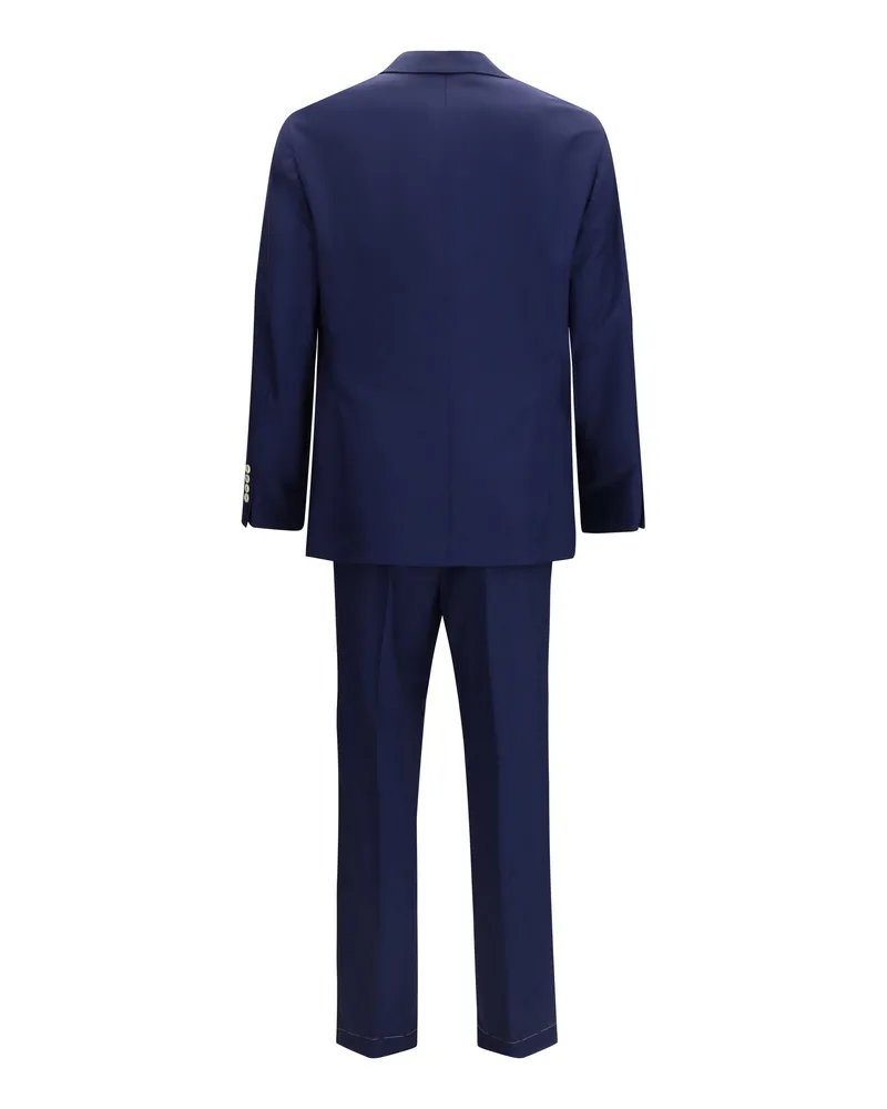 Brunello Cucinelli Men's Single-Breasted Suit With Peak Lapels Navy Fleece Wool Ovis Aries Suits Navy