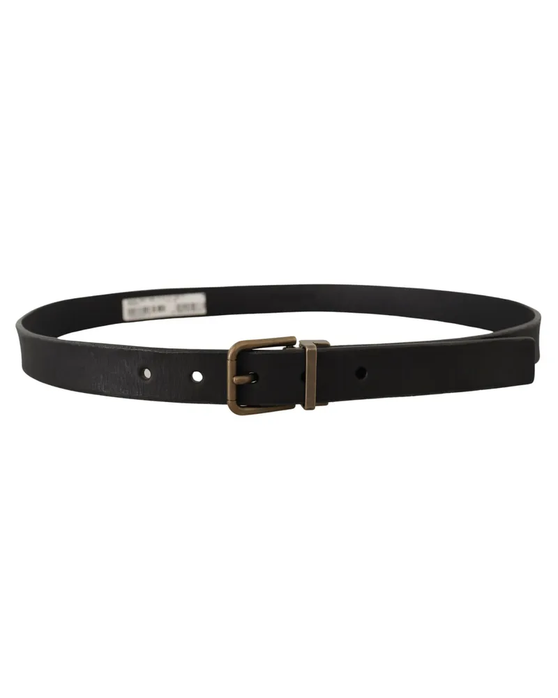 Dolce & Gabbana Men's Black Leather Brass Metal Grain Buckle Classic Belt Black