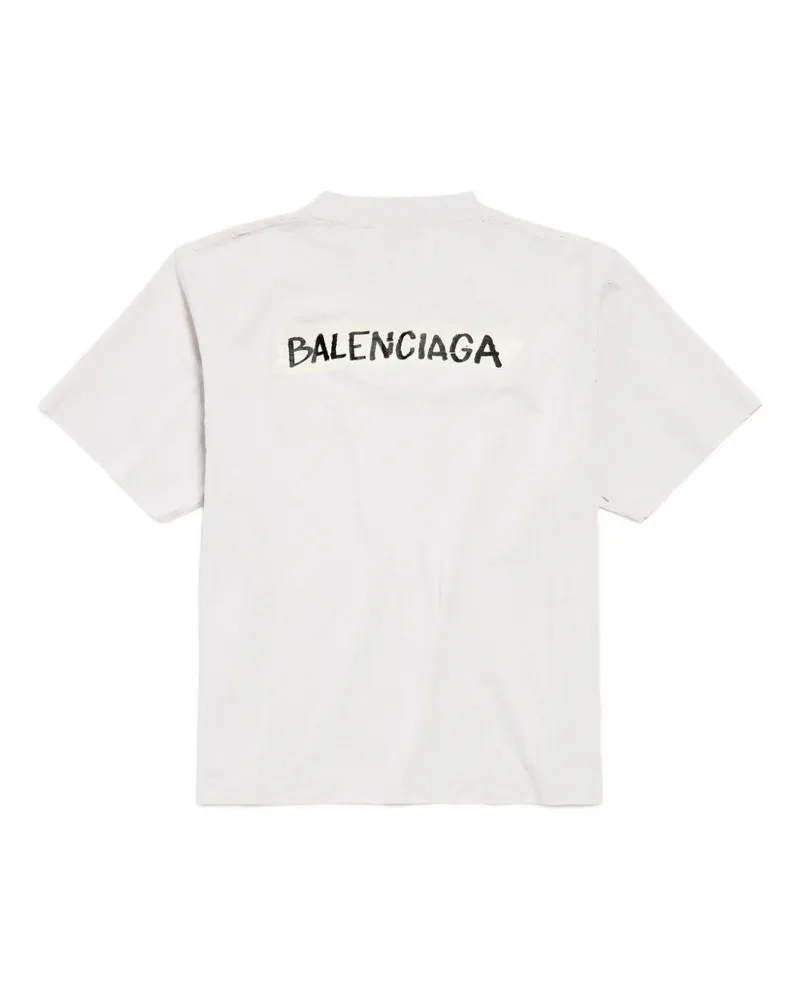 Balenciaga Logo-Embroidered Crew-Neck T-shirt — White White