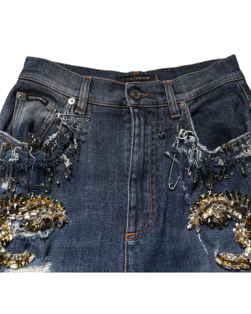 Dolce & Gabbana Rhinestone-Embellished Denim Jeans — Blue Blue