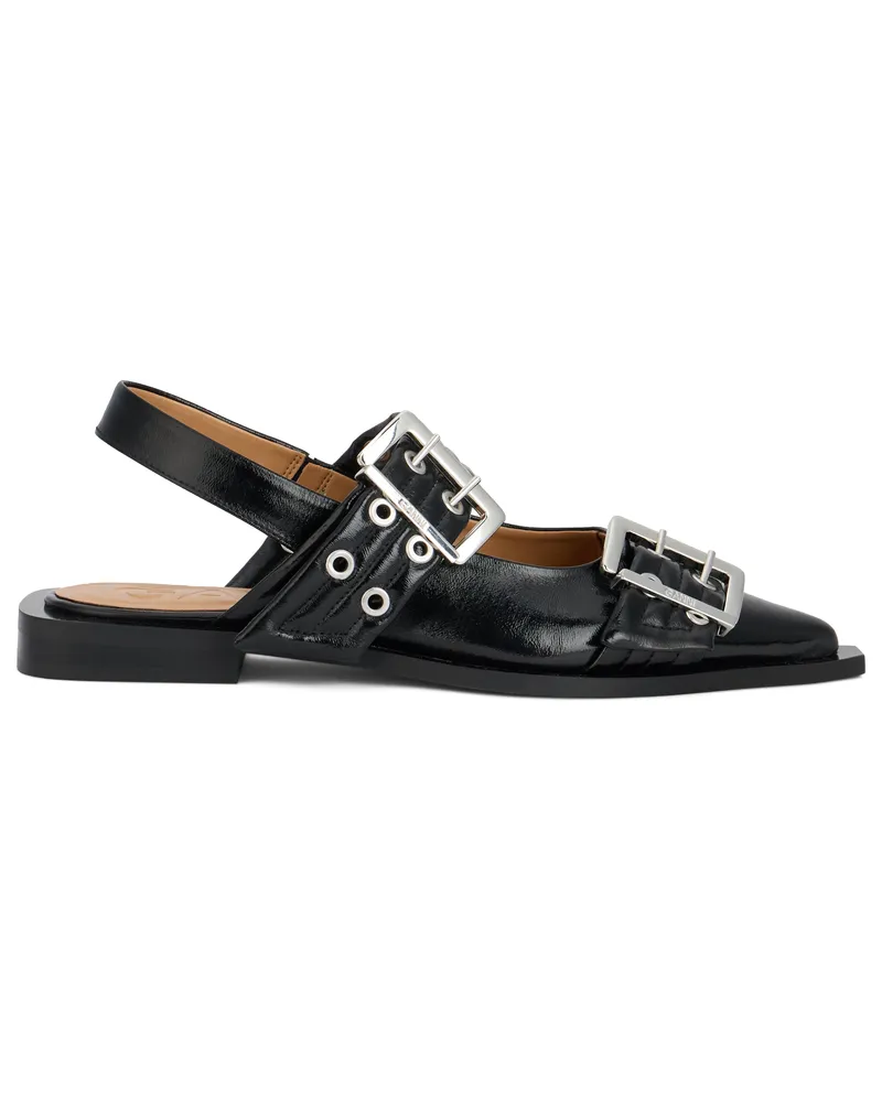 Ganni Women's Ballet Flats With Buckle Black Polyester Ballerina Shoes Black