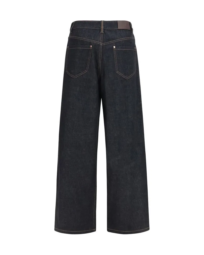Brunello Cucinelli Women's Blue Cotton Straight-Leg Jeans Clothing Navy