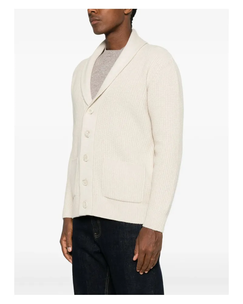 Fedeli Cashmere and Virgin Wool Ribbed Knit Cardigan — Beige Beige