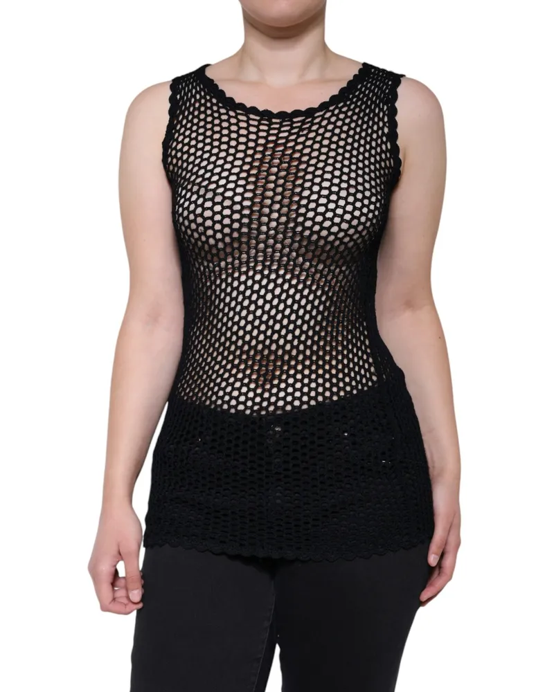 Dolce & Gabbana Women Black Mesh See Through Sleeveless Tank Top Viscose Polyester Black