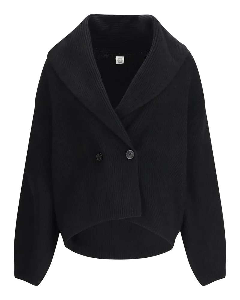 Totême Women's Cardigan Shawl-Lapel Black Wool Sweater Black