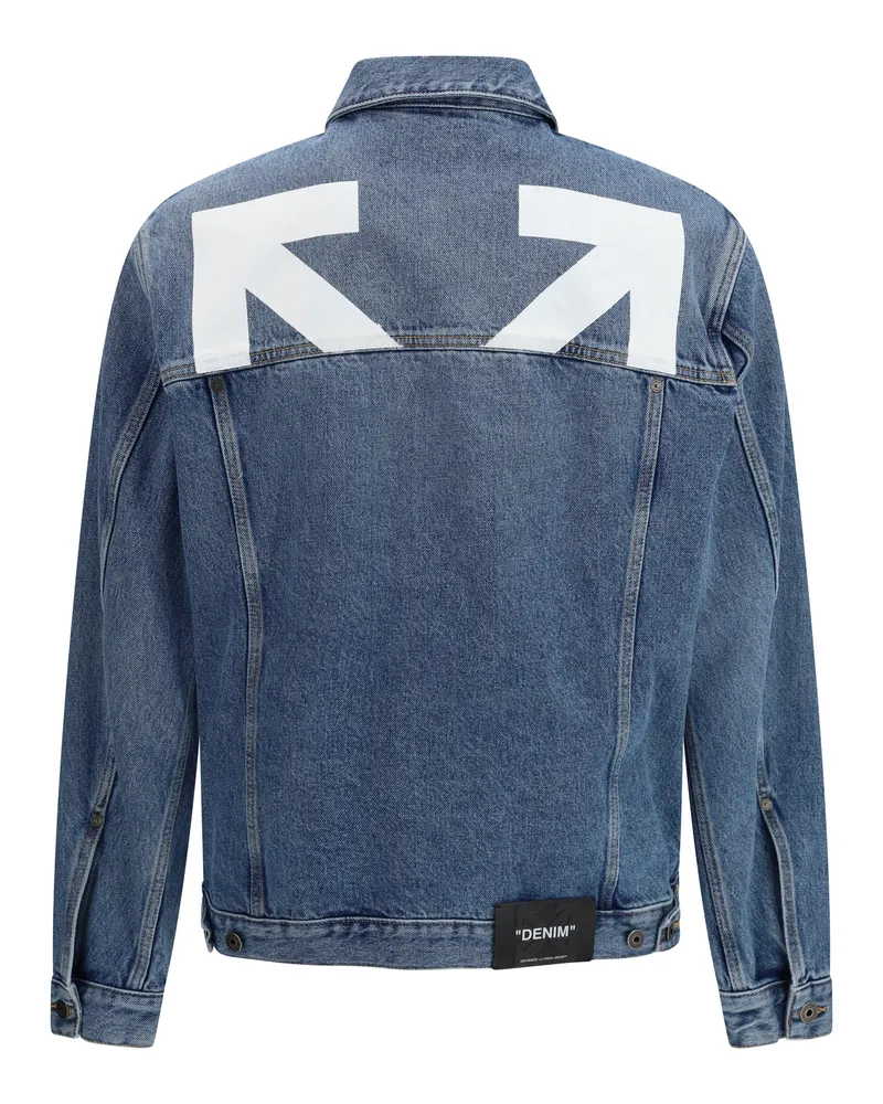 OFF-WHITE Men's Half Arrow Skate Denim Jacket Light Medium Blue Cotton Light