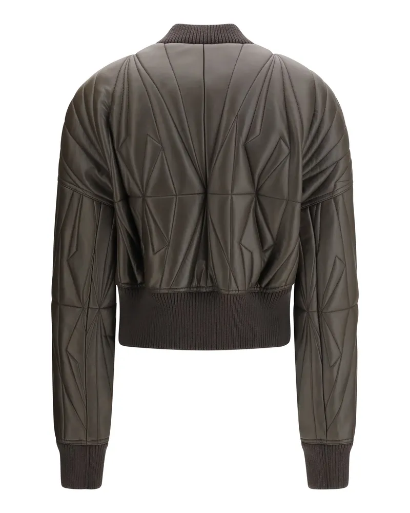 Moncler Women's Geocamo Leather Jacket  Dark Dust Lamb Ovis Aries Gray
