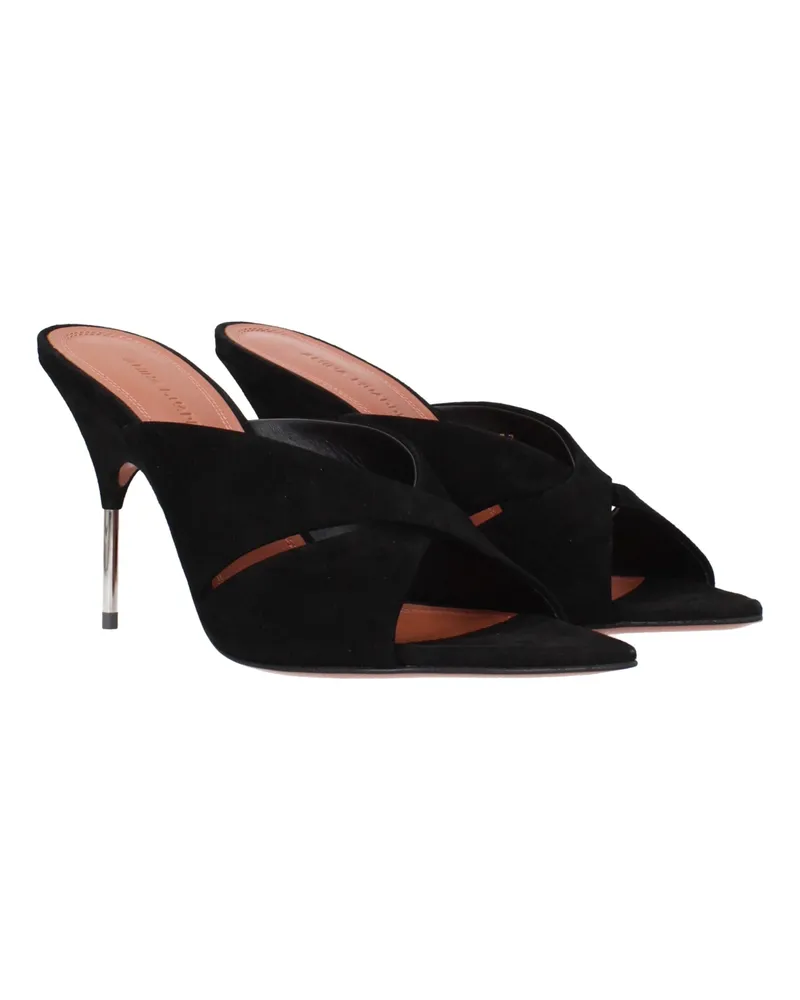 Amina Muaddi Women's Black Leather Stiletto Heel Sandals Black