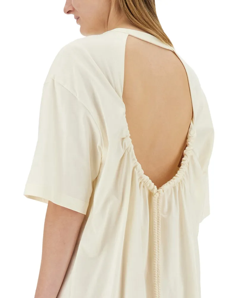 MSGM Logo-Embroidered Cotton Dress — Ivory Ivory
