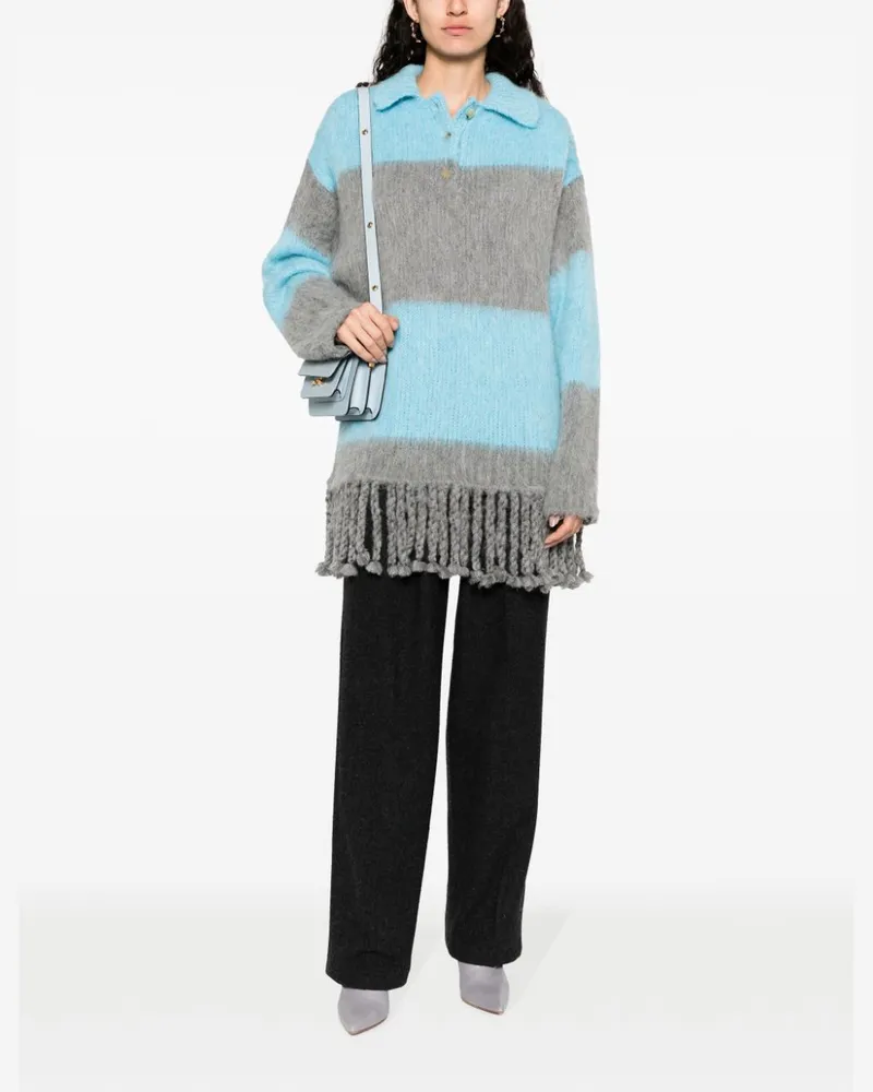 Etro Striped Wool-Blend Polo Sweater — light blue Light