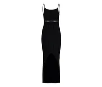 Ribbed Knit with Leather Belt Dress — Black